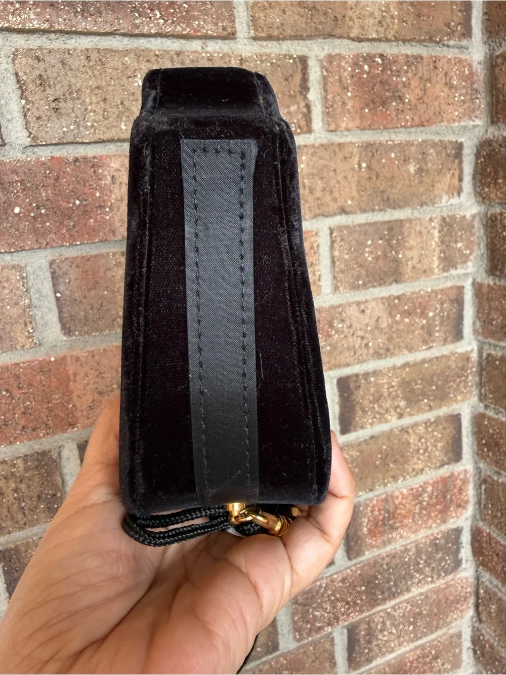 Black Women's Velvet Shoulder Bag with Top Handle - Picture 5 of 6
